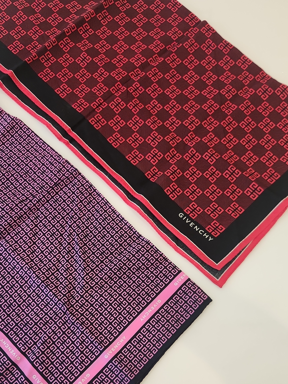 Givenchy 2 Pc Scarf Set! Red/Black & Pink/Black Geometric